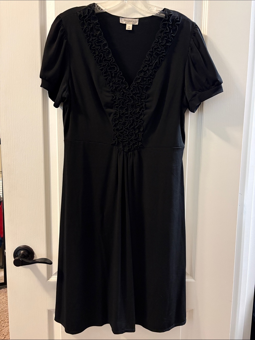 Dress Barn Black Ruffled V-Neck Short Sleeve Dress